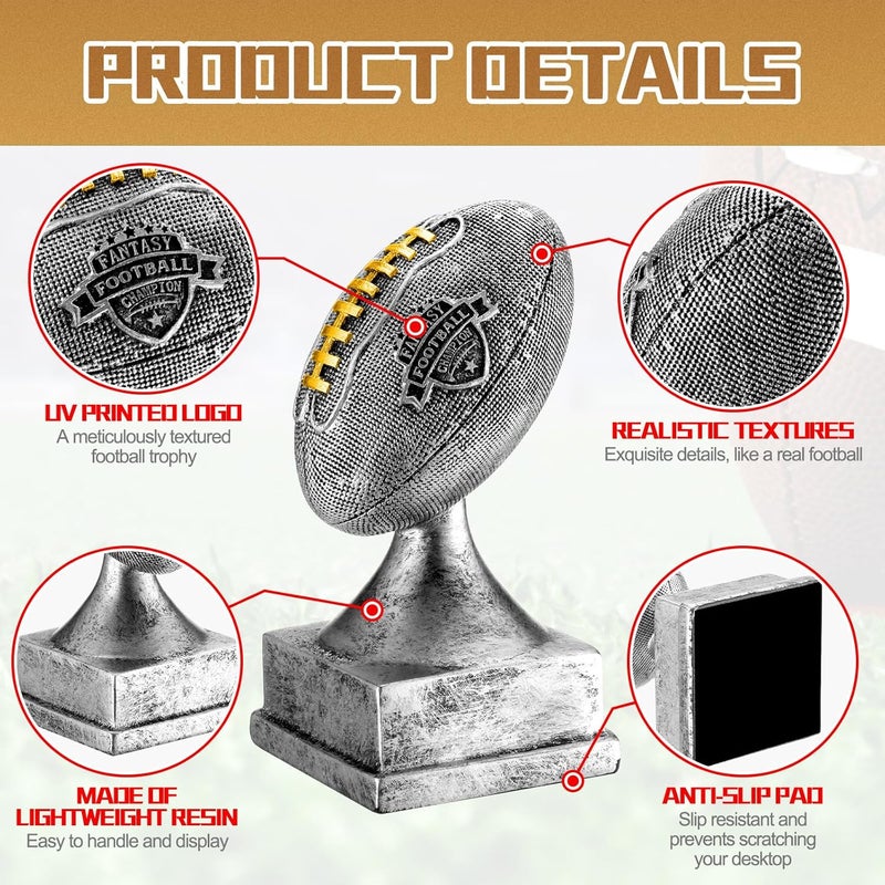 Wiwiqing Silver Fantasy Football Champion Trophy 6 Inch Winner Glory Award Celebrate The Game Winning Touchdown or Playoff Win Championship - Image 3